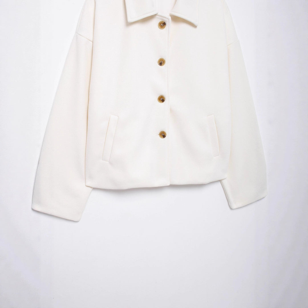 Women's short coat made of wool blend with oversized silhouette and concealed button placket Amarae