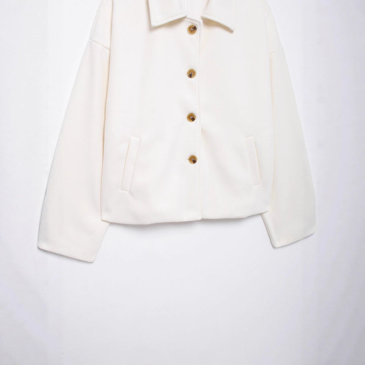 Women's short coat made of wool blend with oversized silhouette and concealed button placket Amarae