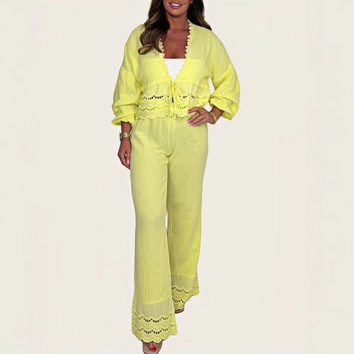 Women Two-Piece Set with Crochet Accents and Chic Loose Fit