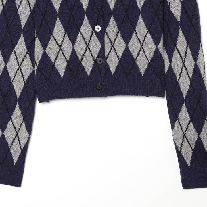 Women's argyle knit cardigan with shirt collar and full button placket Amarae