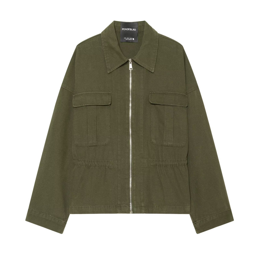 Women's Cropped Field Jacket with full-length zipper, flap pockets, and drawstring waist Amarae