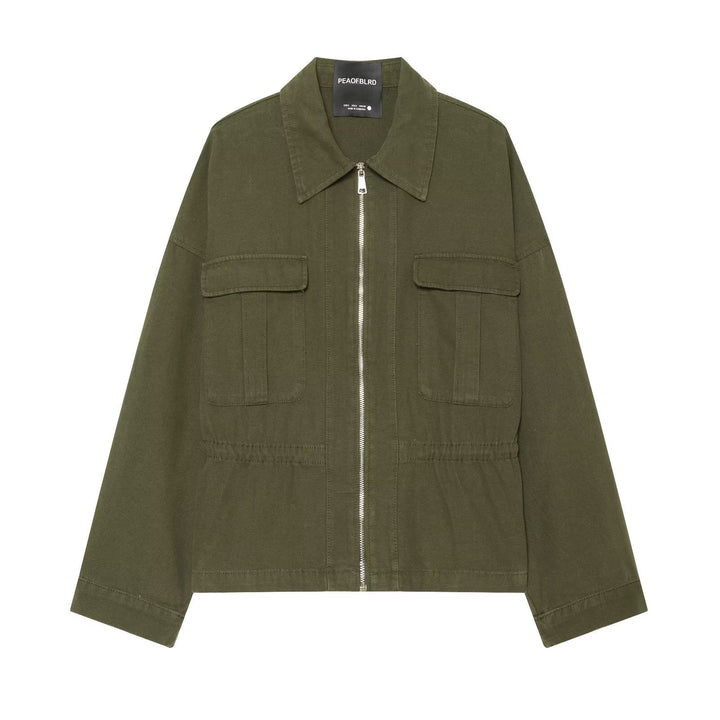 Women's Cropped Field Jacket with full-length zipper, flap pockets, and drawstring waist Amarae
