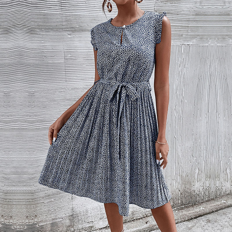 Pleated dress for ladies with waist belt Lune London
