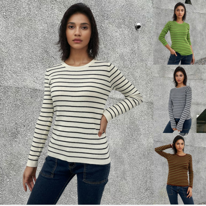 Sweat à côtes pour femmes avec design rayé et manches longues Chic & Stil