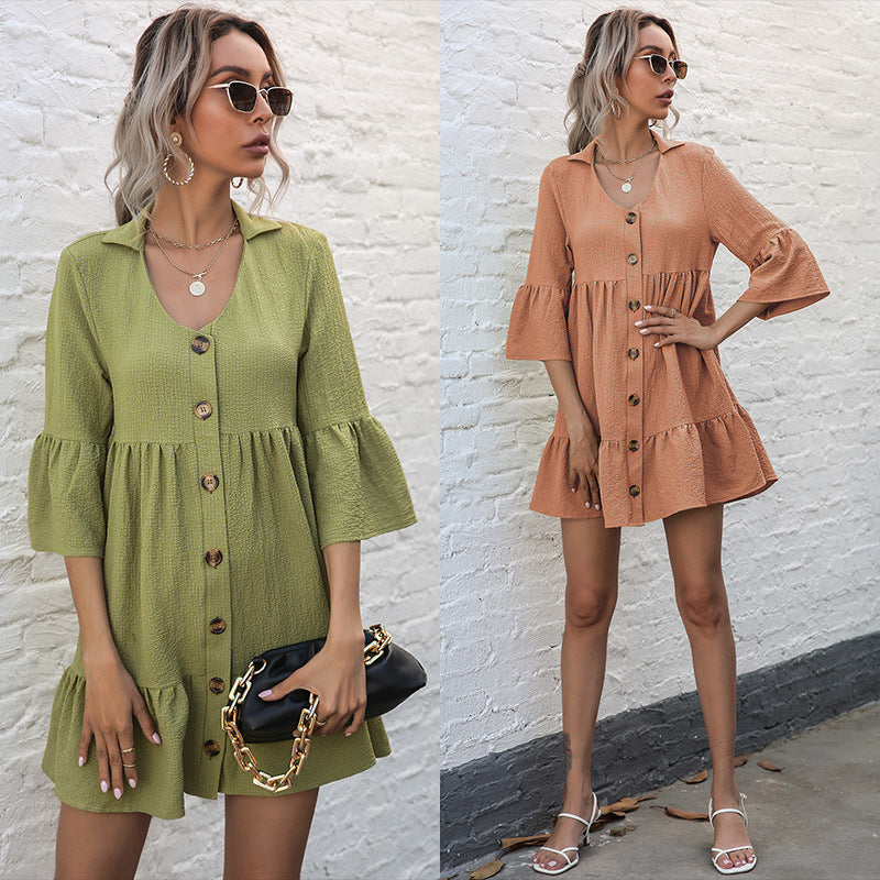 Bohemian Women Button Top A-line Dress Lune London