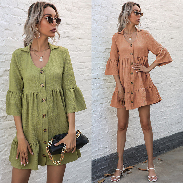 Bohemian Women Button Top A-line Dress Lune London