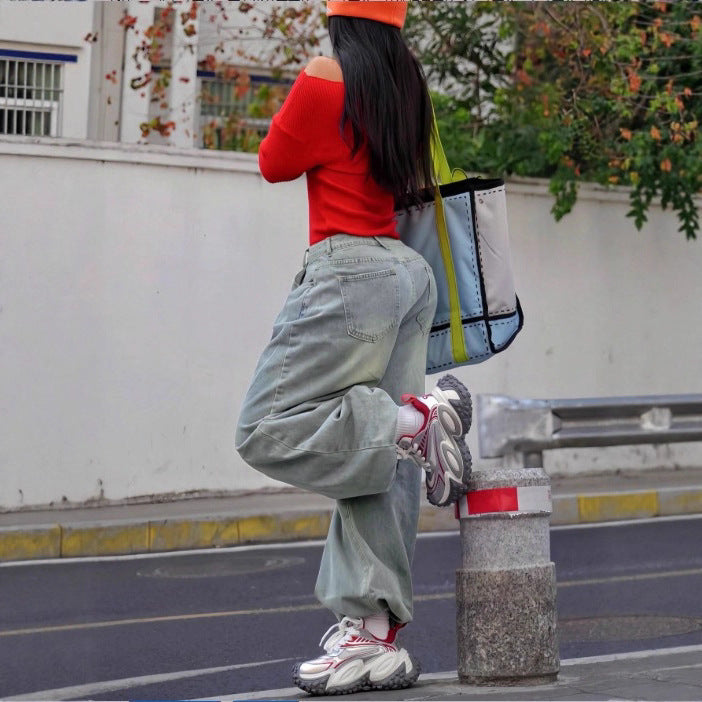 Women wide High-Waist Baggy Jeans with deep crotch and vintage wash Amarae