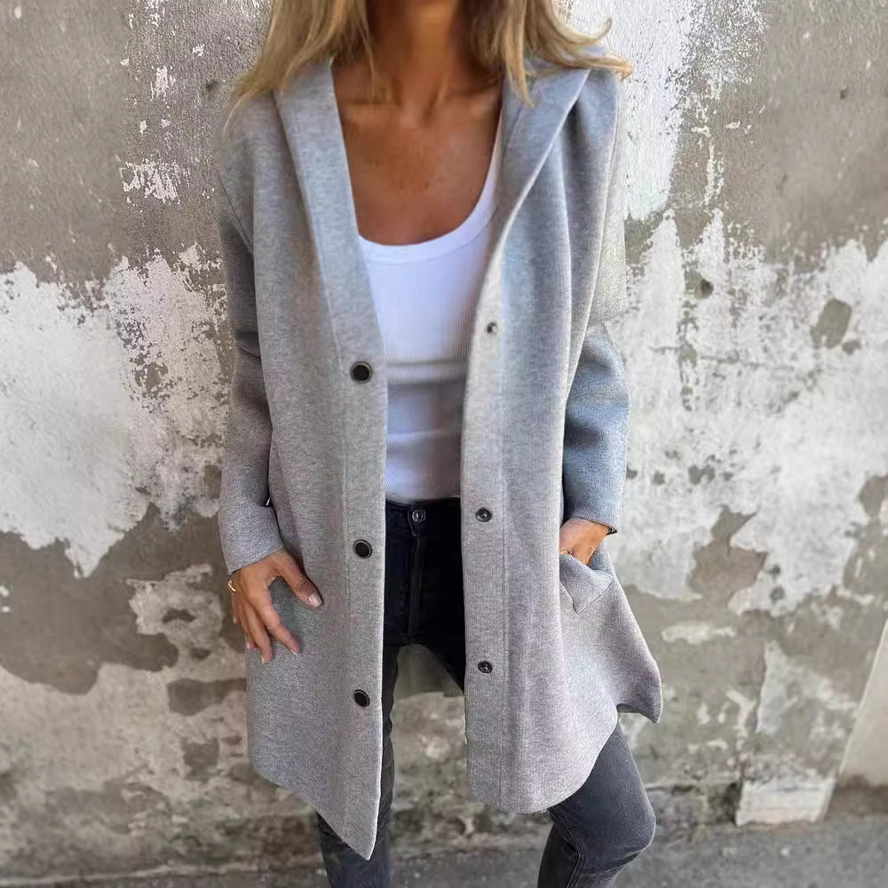 Women's Hoodie Coat with Snap Buttons and Oversized Silhouette Amarae