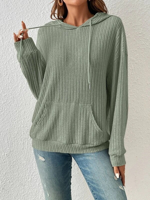 Women casual hoodie sweatshirt with ribbed structure and practical kangaroo pocket Lune London