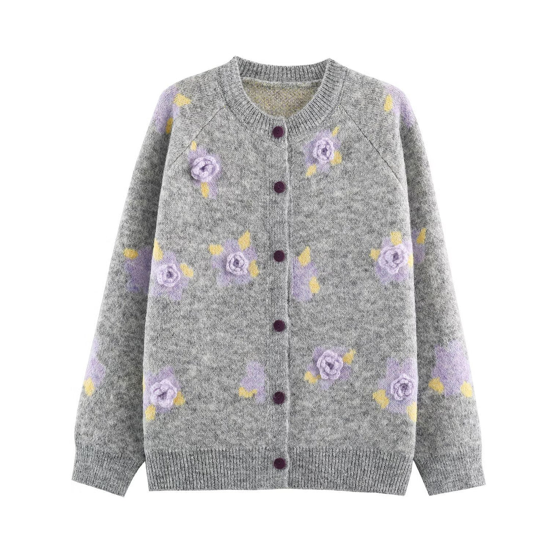 Women's Fine Knit Two-Piece Cardigan with Floral Jacquard and Tailored A-Line Knit Skirt Amarae
