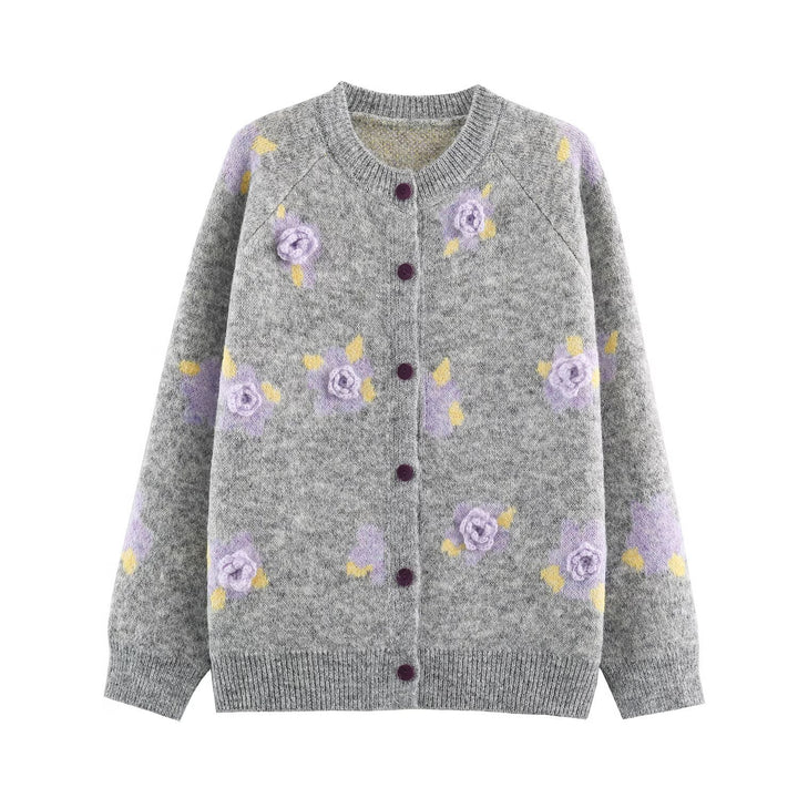 Women's Fine Knit Two-Piece Cardigan with Floral Jacquard and Tailored A-Line Knit Skirt Amarae