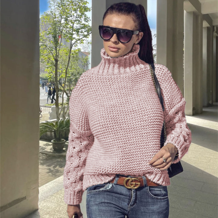 Knit sweater for women with high collar and structured sleeve design Lune London