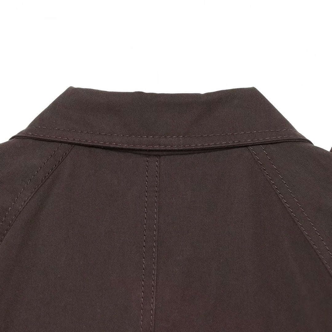 Women Short Trench Cape with Waist Belt, Epaulettes and Patch Pockets Amarae