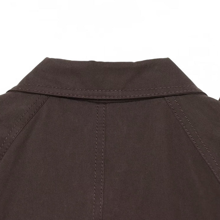 Women Short Trench Cape with Waist Belt, Epaulettes and Patch Pockets Amarae