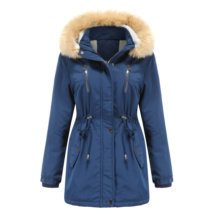 Veste de plein air pour femmes à la mode avec col en fausse fourrure amovible et cordon de taille élastique Lune London