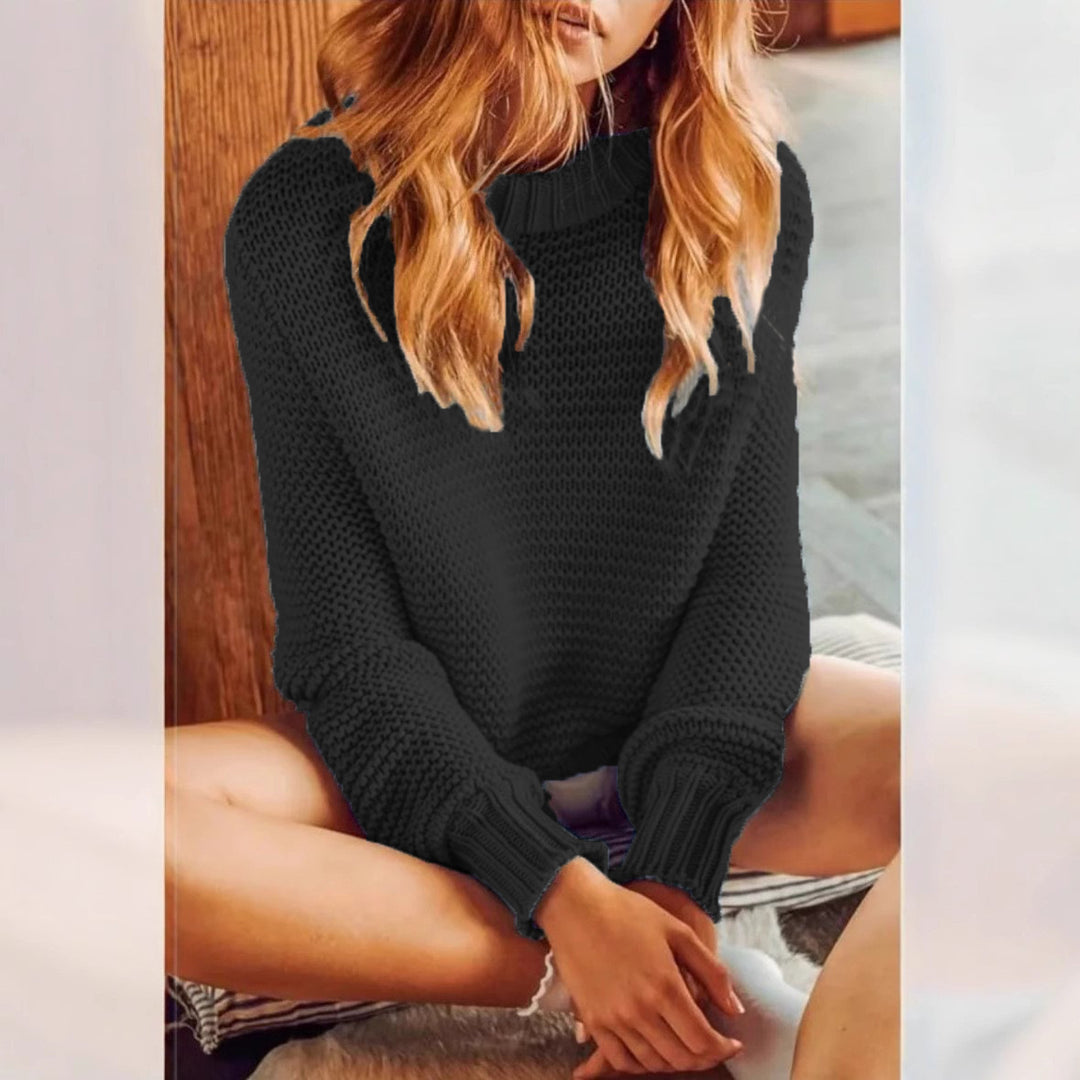Ladies Thick Soft Knit Sweater with High Neck and Trendy Structure Lune London