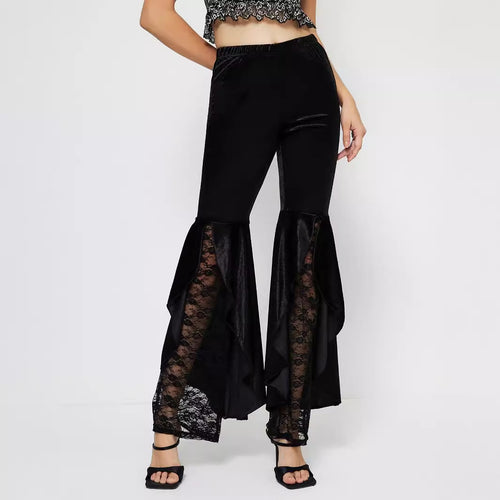 Pantalons palazzo taille haute élégants pour femmes avec inserts en dentelle transparente Chic & Stil
