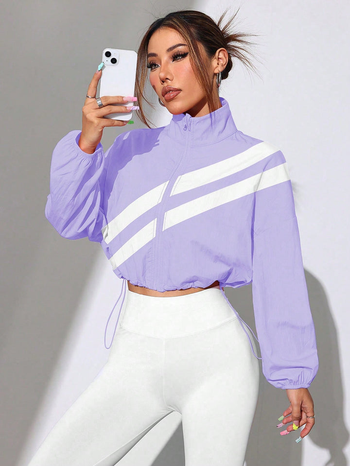 Women's Cropped Windbreaker with Stand-up Collar, Zipper and Drawstring Waist Amarae
