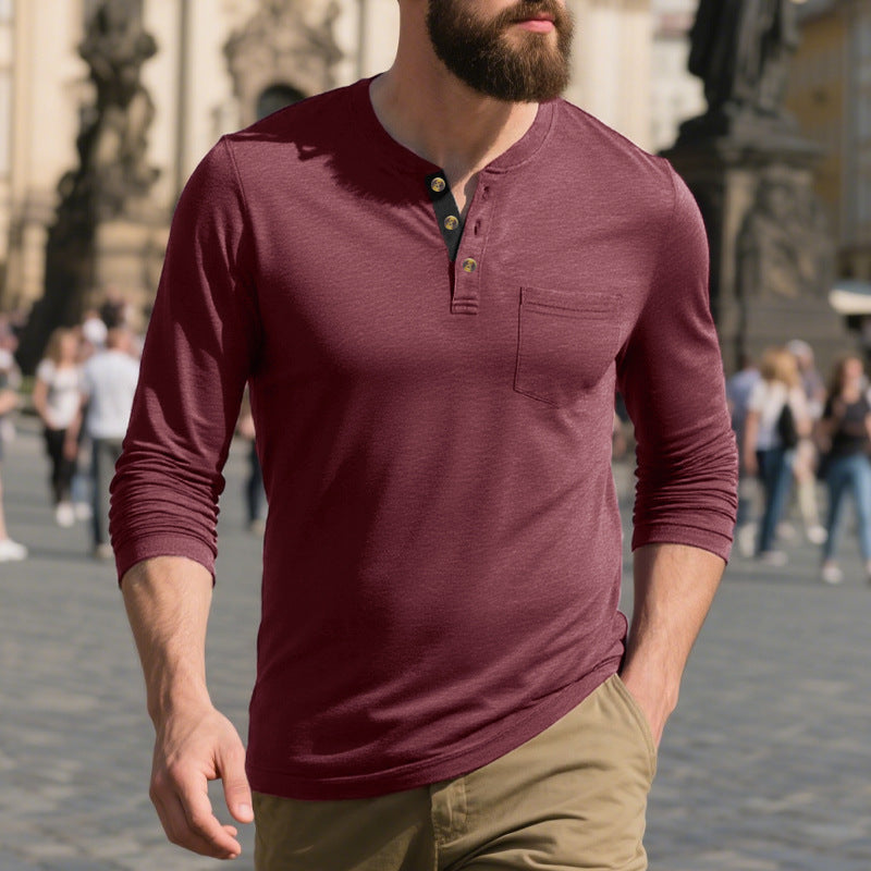Men's Long Sleeve Henley Shirt with Practical Chest Pocket Lune London