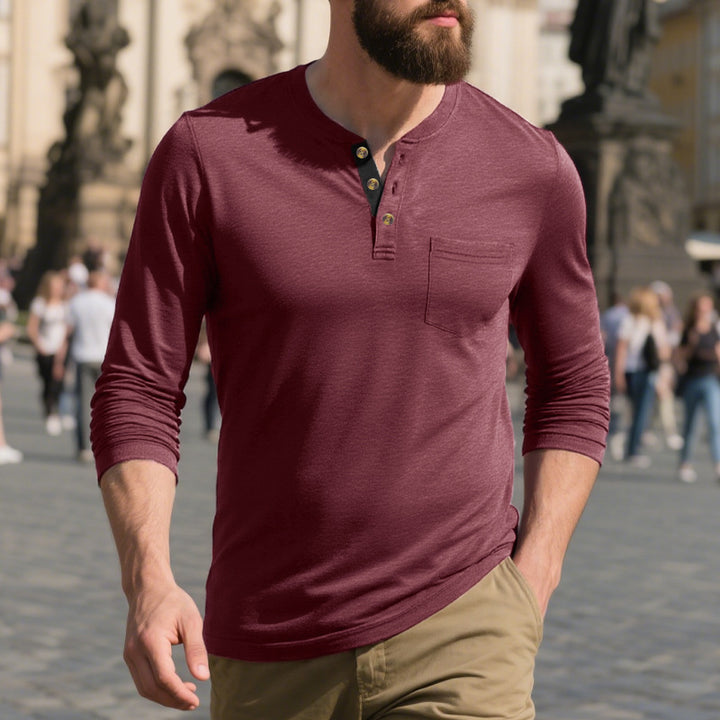 Men's Long Sleeve Henley Shirt with Practical Chest Pocket Lune London