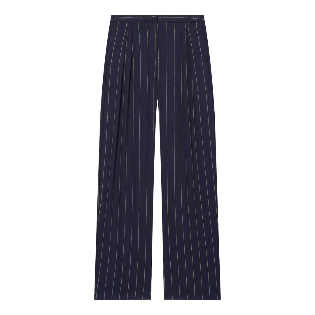 Women's Wide-Cut Pinstripe Trousers with High Waist and Crease Amarae