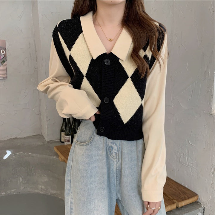 Gilet en tricot pour femmes avec motif à carreaux et col classique Chic & Stil