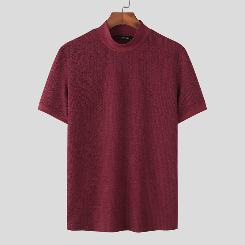 Short sleeve men's t-shirt with a modern structured design and high collar Lune London