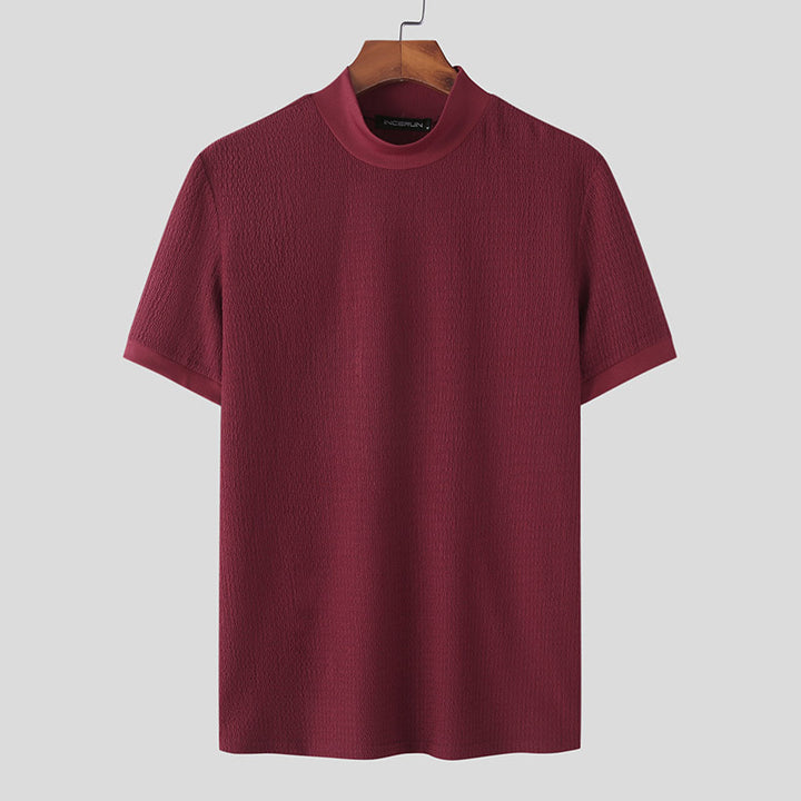 Short sleeve men's t-shirt with a modern structured design and high collar Lune London