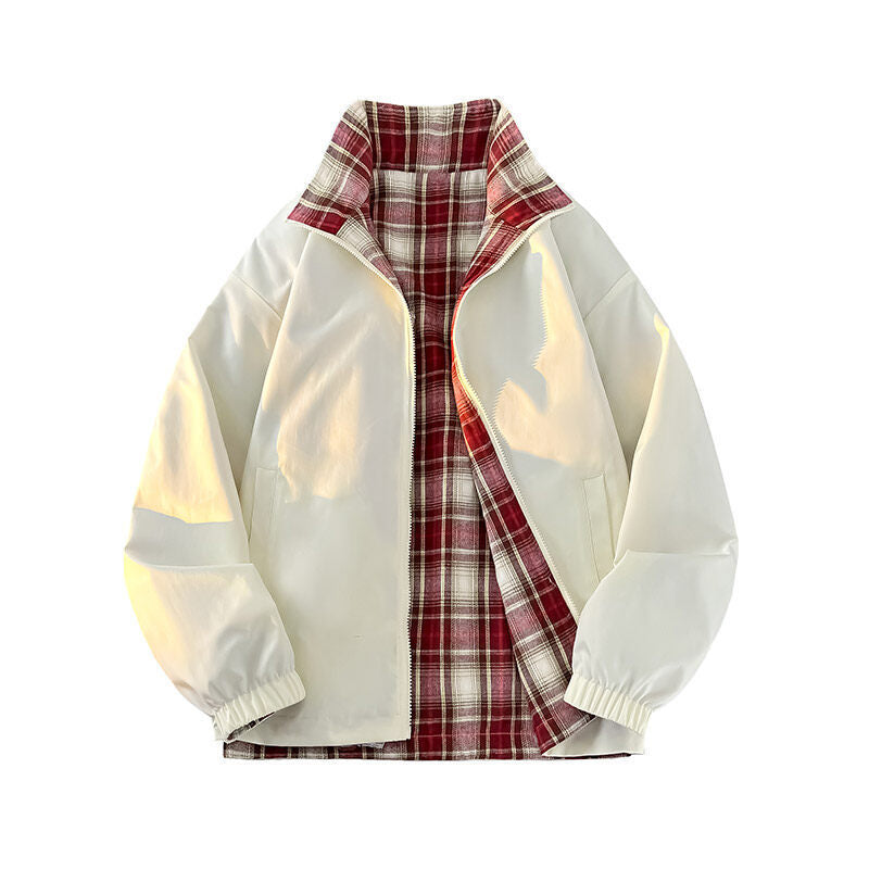 Casual windbreaker jacket for women with plaid lining and high collar Lune London