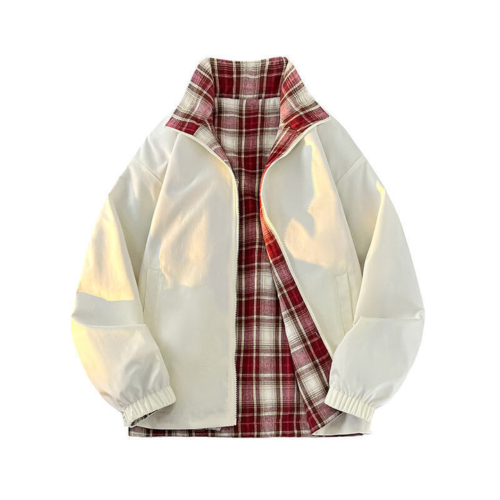 Casual windbreaker jacket for women with plaid lining and high collar Lune London