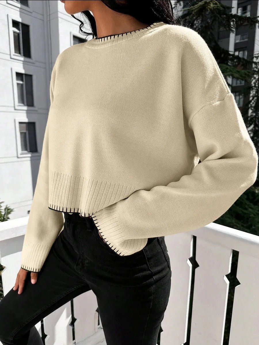 Cropped knit sweater for women with a fine ribbed texture and a relaxed fit Lune London