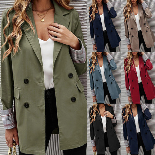 Women elegant blazer with double-breasted buttons and striped sleeves Amarae