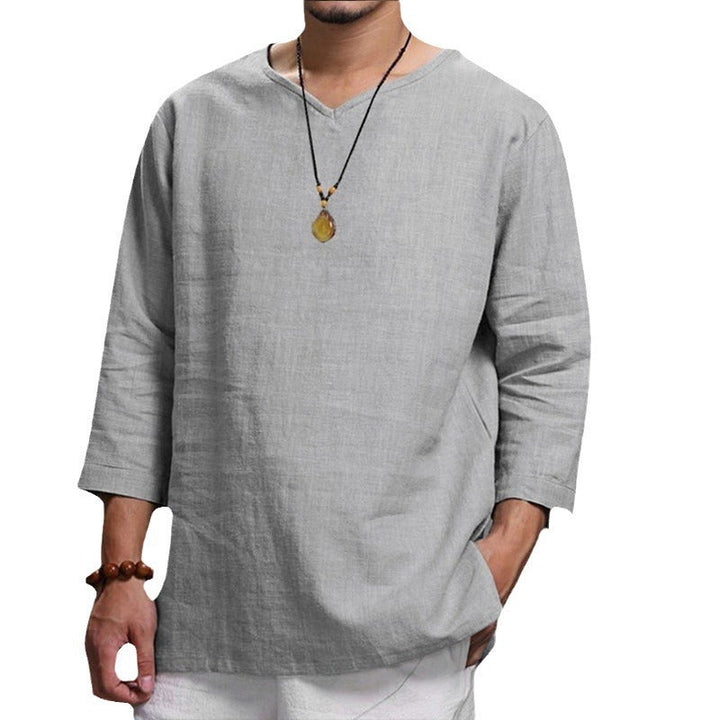 Men's Lightweight Linen Shirt with V-Neck Lune London