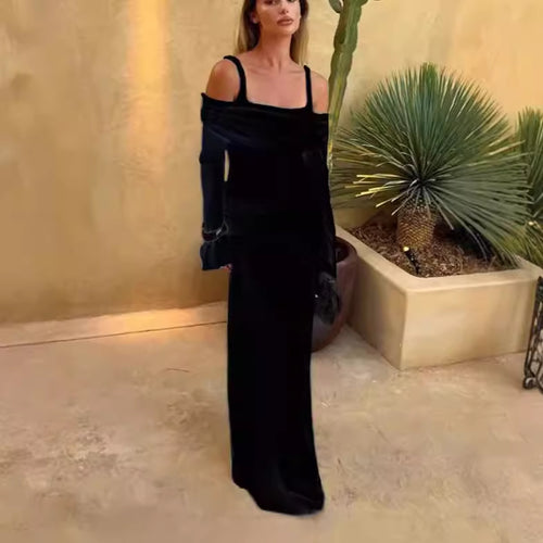 Elegant maxi dresses for women with an off-shoulder design and chic and stylish gathers