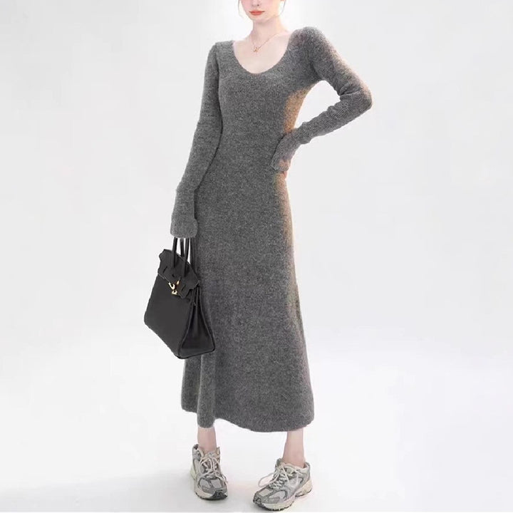 Robe en tricot pour femme avec décolleté en V et manches longues Chic & Stil