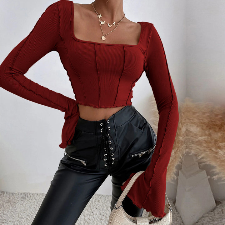 Top court de couture pour femmes avec encolure carrée et manches longues Chic & Stil