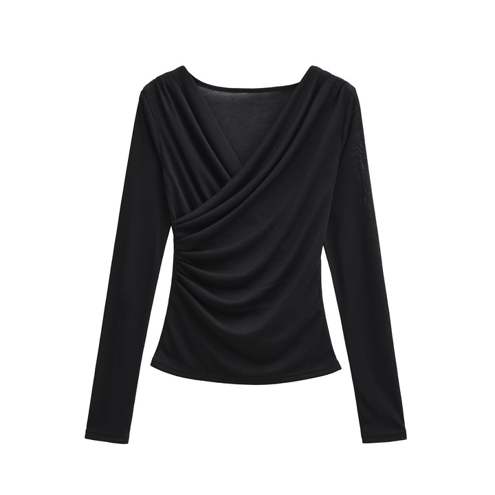 Women's Draped Long Sleeve with V-Neck and Side Gathering Amarae