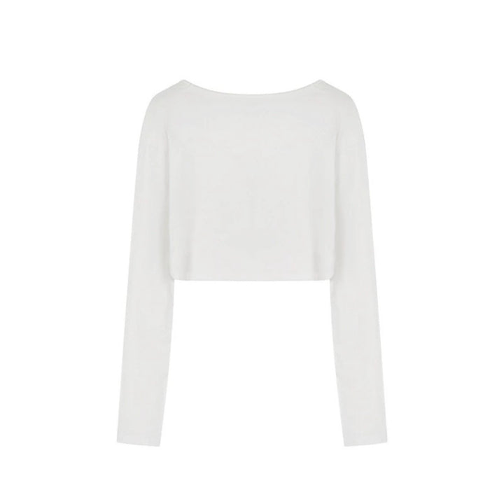 Ladies short cut long sleeve crop top with wide round neck
