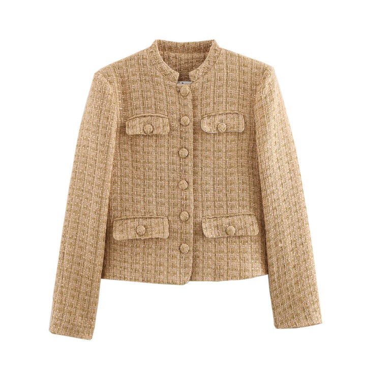 Ladies elegant boucle jacket with gold buttons and applied pockets Amarae