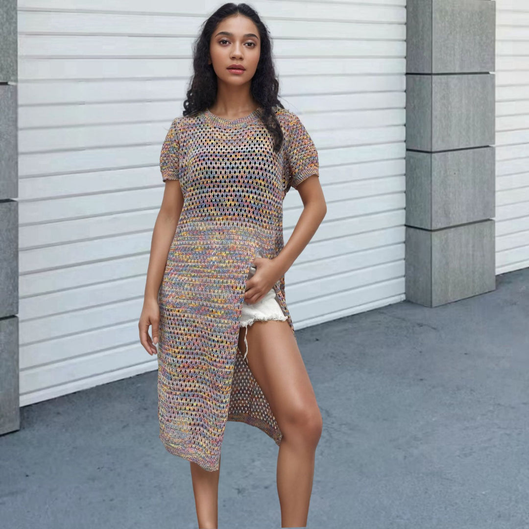 Airy knitted dress for women with asymmetrical hem Lune London
