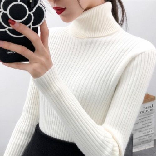 Pull femme en laine de haute qualité avec col roulé et texture côtelée Chic & Stil