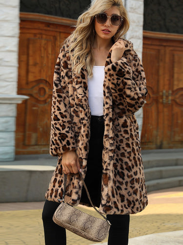 Women Elegant Faux Fur Leopard Print Coat Amarae