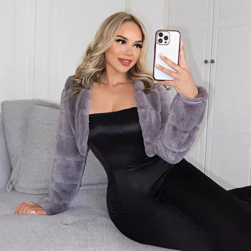 Short faux fur jacket for women with wide sleeves Amarae
