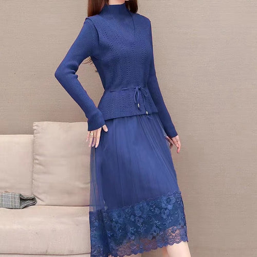 Elegant knit and tulle dress for women with floral lace finish Amarae