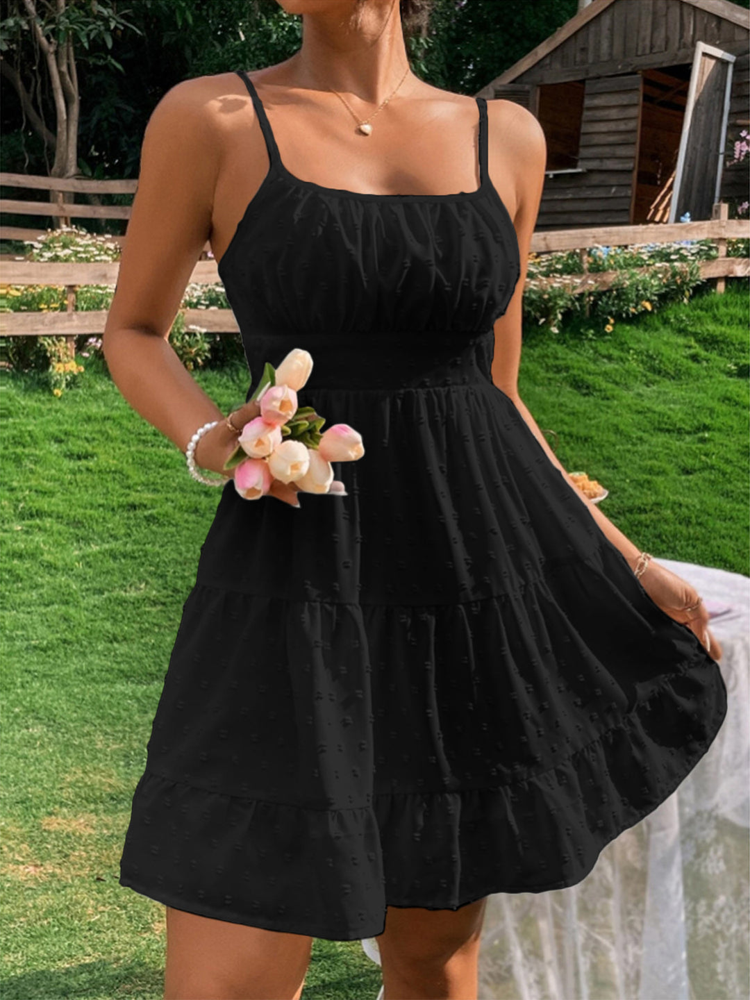 Summer dress for women with ruffles and adjustable spaghetti straps Lune London
