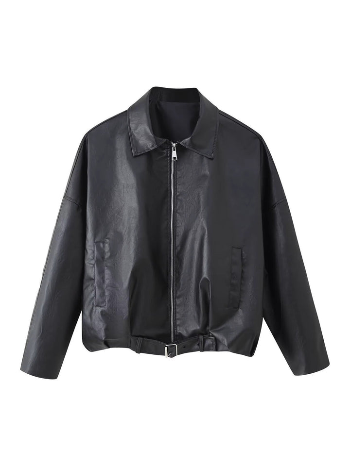 Women Oversized Leatherette Blouson with Waist Belt Amarae