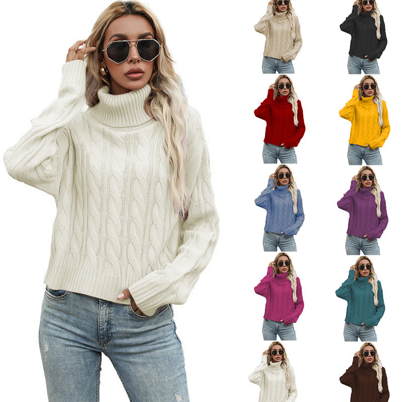 Ladies chunky knit turtleneck sweater with twisted pattern and relaxed fit Lune London