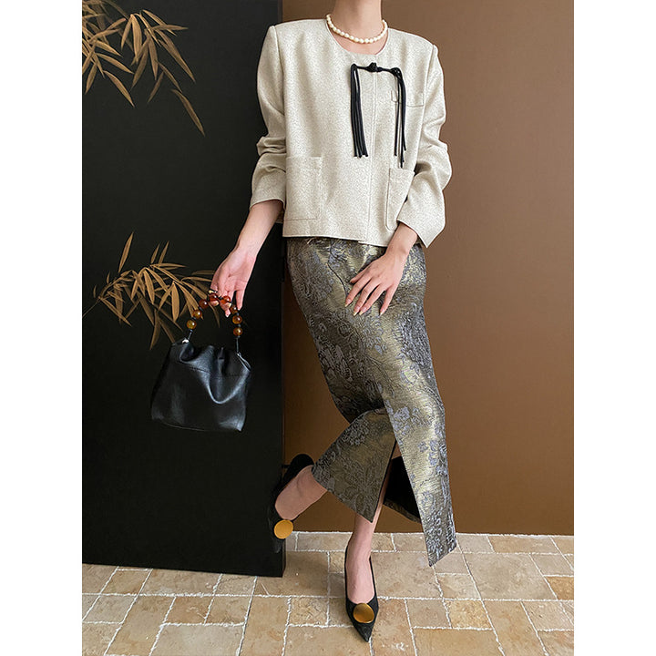 Ladies elegant short jacket with decorative cord drawstrings Chic & Stil