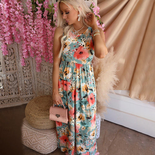 Robe maxi pour femmes avec design floral et taille élastique Chic & Stil