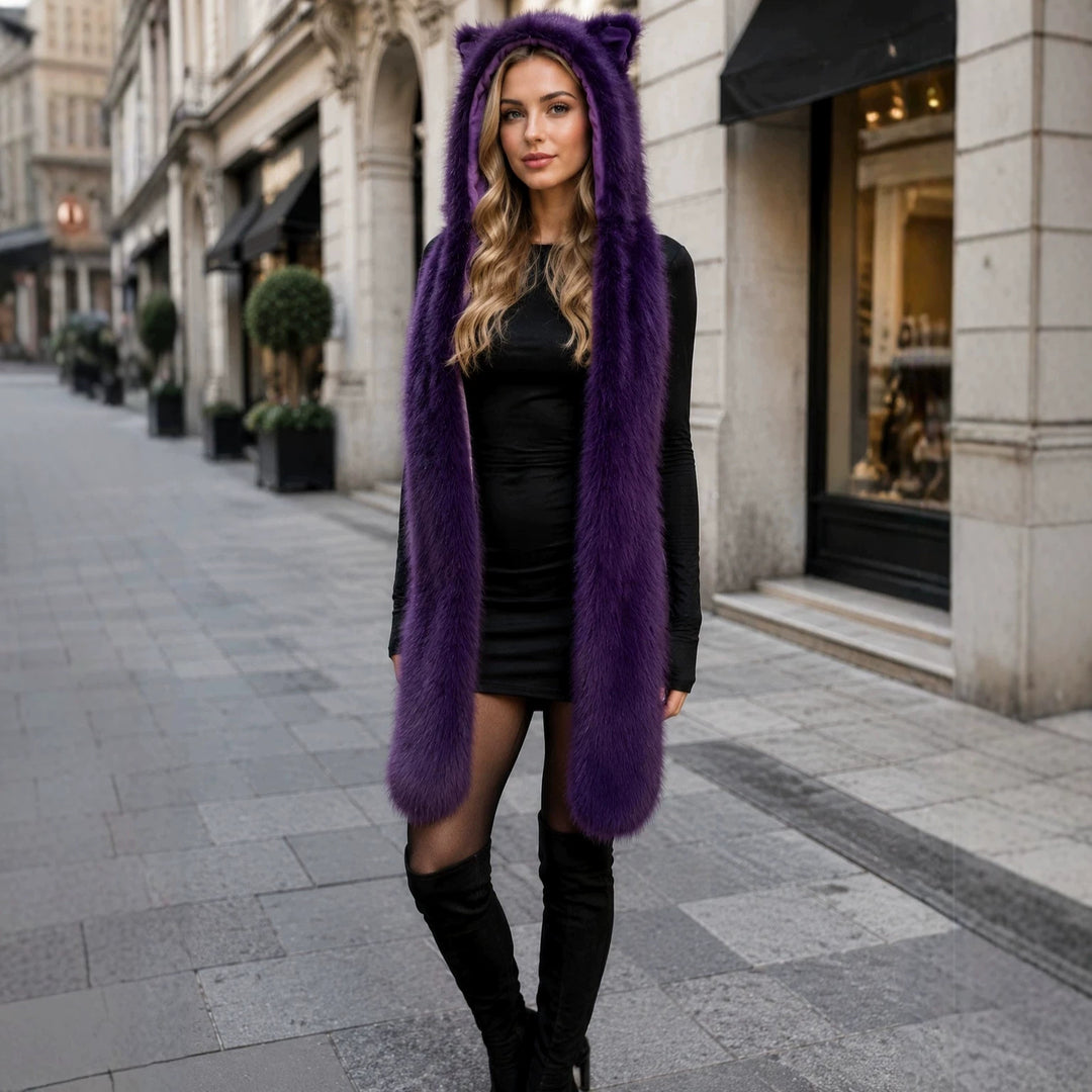 Women's hooded scarf with bear ears and integrated loop scarf Amarae